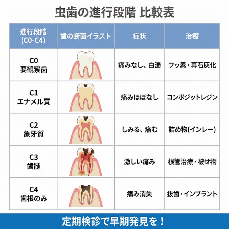 虫歯の進行段階 比較表